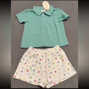 Aqua Polo Shirt and Polka Dot Shorts Set